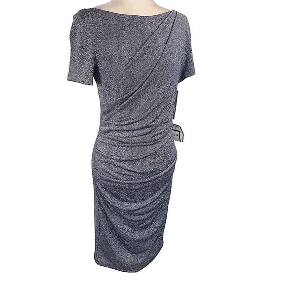 Betsy & Adam Ruched Glitter Knit Short Sleeve Sheath Cocktail Dress Size 8 NWT - Picture 6 of 11